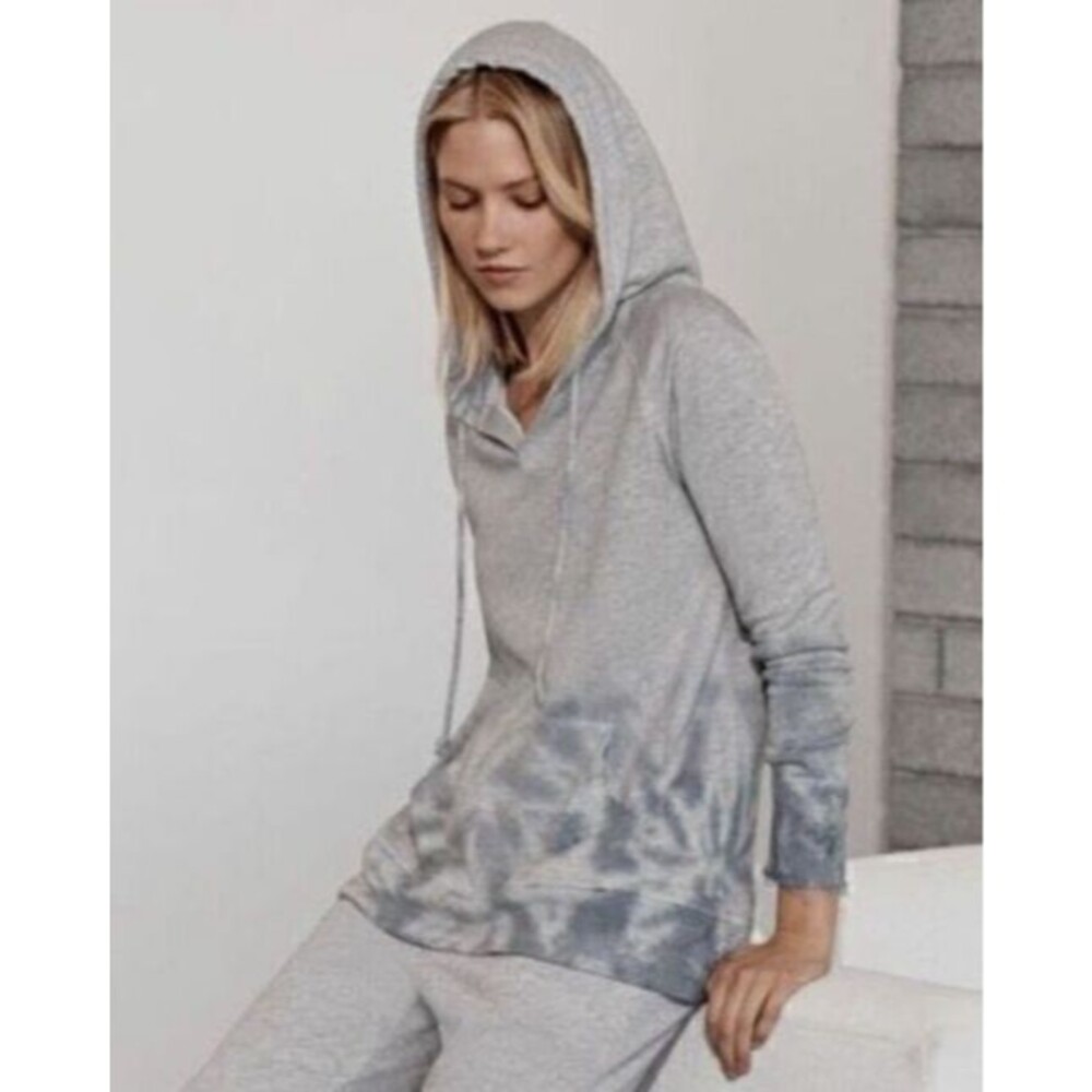 Johnny Was Calme Mira Sweatshirt Hoodie Grey Tie Dye Swirl Drawstring Pockets XS - Picture 2 of 14